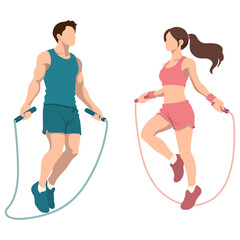 Man and Woman Exercise with Jumprope.