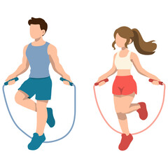 Man and Woman Exercise with Jumprope.
