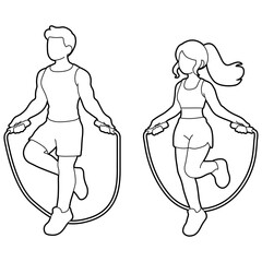 Man and Woman Exercise with Jumprope.