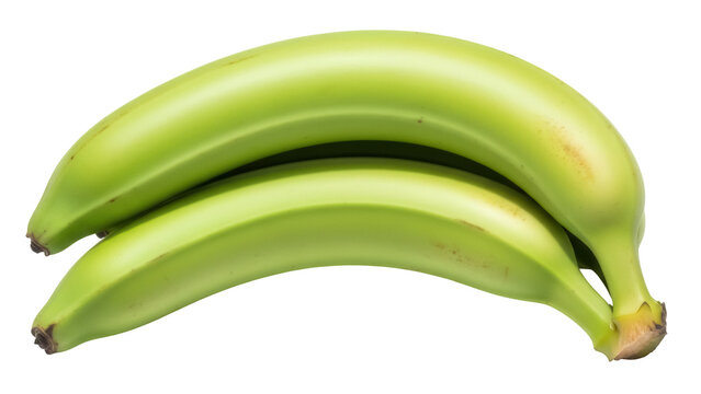 Two green plantains PNG isolated on transparent background, unripe cooking bananas for Latin American cuisine