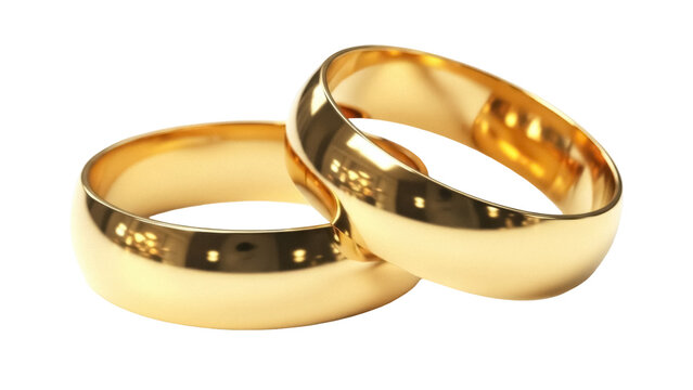 Two golden wedding rings isolated PNG, symbol of love and marriage on transparent background, jewelry for engagement and ceremony