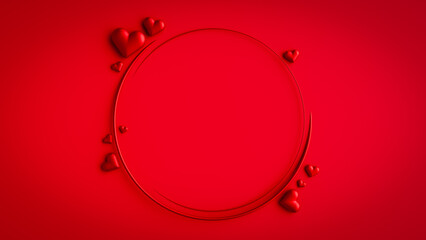 Round frame red hearts valentine background copy space.3d rendering