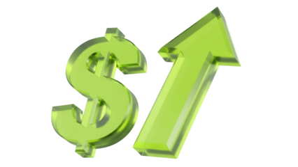 Green dollar sign and arrow pointing up isolated PNG, financial growth and investment concept on transparent background