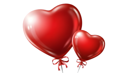 Two red heart shaped balloons isolated on transparent background