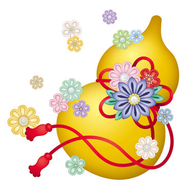 つまみ細工の飾りがついた金色の瓢箪