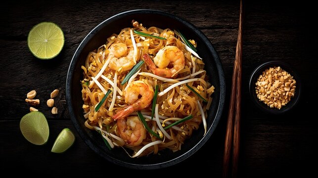 Delicious shrimp pad thai served with