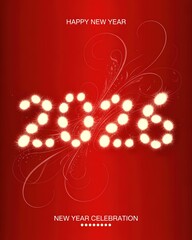 Vibrant 2026 New Year Celebration Design with Sparkling Fireworks on Red Background Ideal for Greeting Cards and Party Invitations