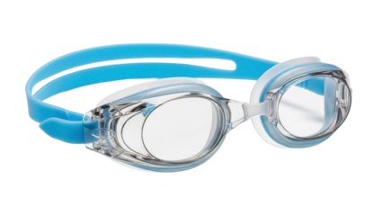 Blue swimming goggles PNG isolated on transparent background, clear lenses for pool or open water swimming and triathlon use