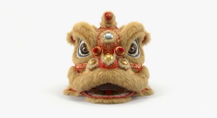 Fototapeta premium Traditional Chinese Lion Dance Head Decoration on White Background.