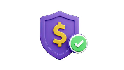 Obraz premium 3D Secure Dollar Symbol on Shield with Check Mark Icon on transparent background