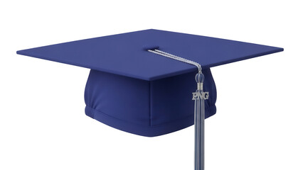 Blue graduation cap PNG isolated on transparent background, academic mortarboard for university or college commencement ceremony