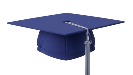 Blue graduation cap PNG isolated on transparent background, academic mortarboard for university or college commencement ceremony