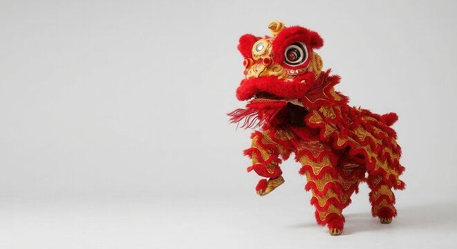 Traditional Chinese New Year Lion Dance Costume on White Background.