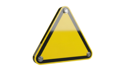 Yellow triangle sign with black border isolated PNG, warning symbol for construction site or hazard alert on transparent background