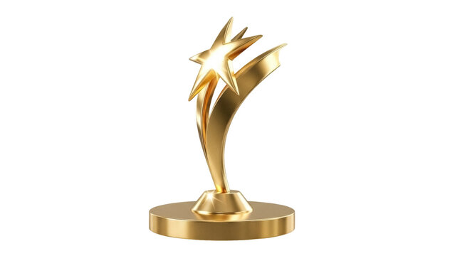 Golden star award trophy PNG isolated on transparent background, achievement symbol for recognition and success