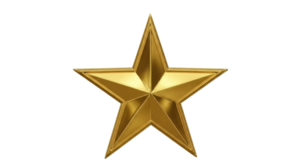 Golden star isolated PNG on transparent background, shiny metallic award symbol for graphic design and decoration use