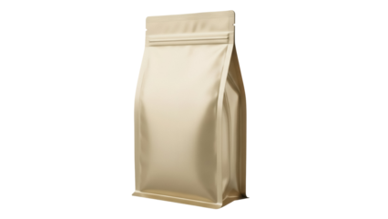 Blank beige stand-up pouch mockup isolated PNG, flexible packaging for food and coffee on transparent background