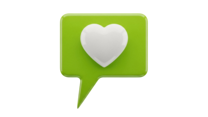 Green speech bubble with white heart isolated PNG, like icon on transparent background for social media and communication design