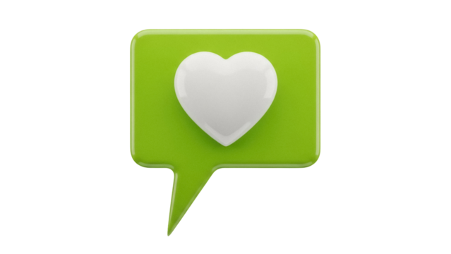 Green speech bubble with white heart isolated PNG, like icon on transparent background for social media and communication design - Powered by Adobe