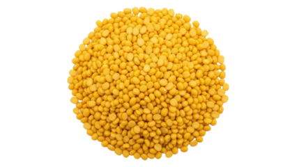 Pile of yellow split peas PNG isolated on transparent background, dry legume seeds for cooking and healthy eating