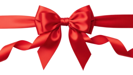 Festive red ribbon bow isolated PNG on transparent background, elegant decoration for gift wrapping and holiday designs