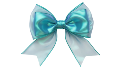 Aqua blue ribbon bow isolated PNG on transparent background, decorative gift wrap element for festive celebrations and special occasions