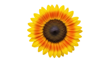 Vibrant sunflower PNG isolated on transparent background, yellow and orange flower with dark center for summer and nature designs