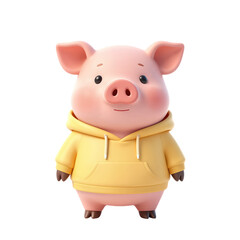Cute Cartoon Pig Wearing Yellow Hoodie