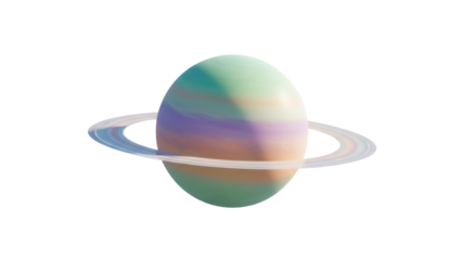 Pastel planet with rings isolated PNG on transparent background, colorful space object for graphic design and educational use