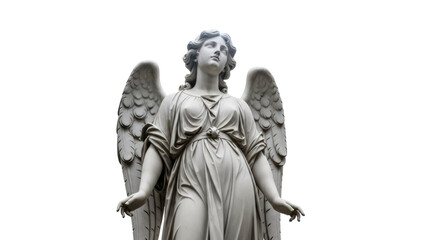 Elegant angel statue PNG isolated on transparent background, religious sculpture with wings for spiritual and memorial designs