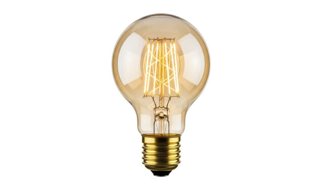 Vintage Edison light bulb PNG isolated on transparent background, antique style filament lamp for retro design and decoration - Powered by Adobe