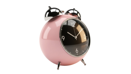 Pink alarm clock PNG isolated on transparent background, retro style timepiece for time management and reminders