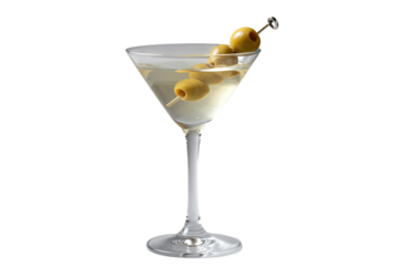 Martini glass with olives on a toothpick