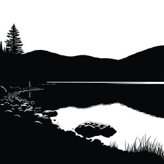 Fototapeta premium Serene mountain lake silhouette