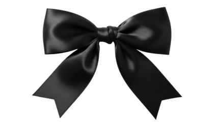 Elegant black satin bow isolated PNG on transparent background, classic ribbon for gift wrapping and decoration projects