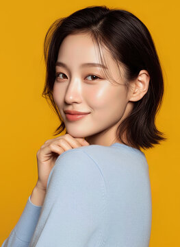 Korean woman, short hair, thinking, creative thinking, brainstorming, creative ideas, pondering, professional woman, inspired