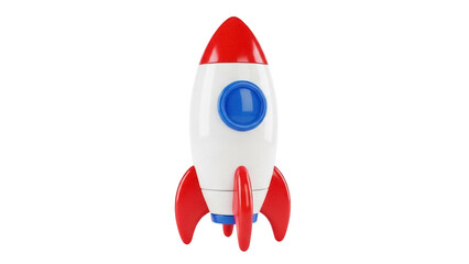 Red and white toy rocket PNG isolated on transparent background, playful spaceship for kids room decor and space exploration themes © Sophie