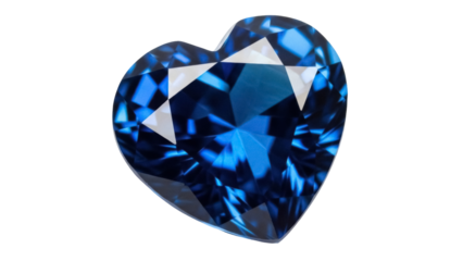 Heart-shaped blue gemstone PNG isolated on transparent background, faceted sapphire for jewelry design and romantic themes