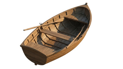 Wooden rowboat PNG isolated on transparent background, small vintage boat with oars for fishing or recreation, nautical vessel © Sophie