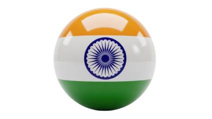 Indian flag sphere PNG isolated on transparent background, tricolor ball with Ashoka Chakra for Independence Day and Republic Day design