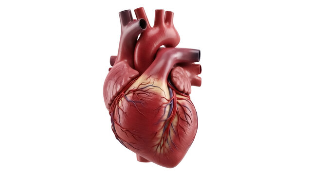 Realistic human heart isolated PNG, detailed anatomical model of the cardiovascular system for medical education and healthcare visuals