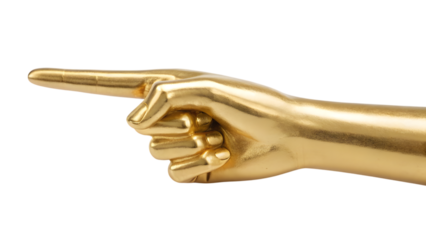 gold hand pointing as a metallic symbol of business success