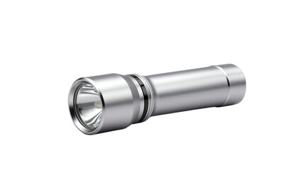 Silver Flashlight With Light Beam Activated