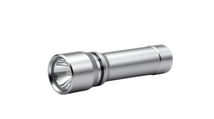 Silver Flashlight With Light Beam Activated