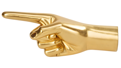 gold hand pointing as a metallic symbol of business success
