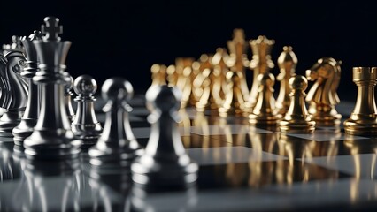3D render of a crowd of people arranged like chess pieces on a board symbolizing strategy competition and power