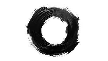 Black paint brush stroke circle isolated PNG on transparent background, abstract ink ring for design elements and artistic use