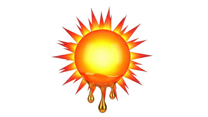 Naklejka premium Melting sun PNG isolated on transparent background, hot weather concept with dripping liquid and fiery rays, summer heat symbol