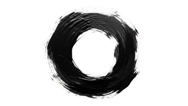 Black paint brush stroke circle isolated PNG on transparent background, abstract ink ring for design elements and artistic use - Powered by Adobe