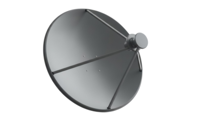 Gray satellite dish PNG isolated on transparent background, communication technology for television and internet signal reception